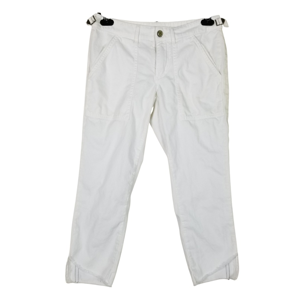 Da-Nang Pants‎ Women XS White Side Stripe Raw Hem Utility Cropped Trousers